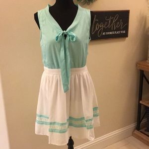 Aqua and white Lace Trim Dress